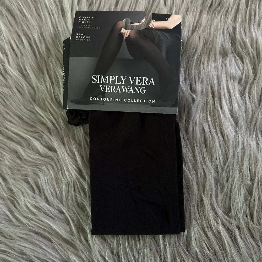 Simply Vera‎ Vera Wang Comfort Waist Tights Womens Size 3 Black Semi Opaque